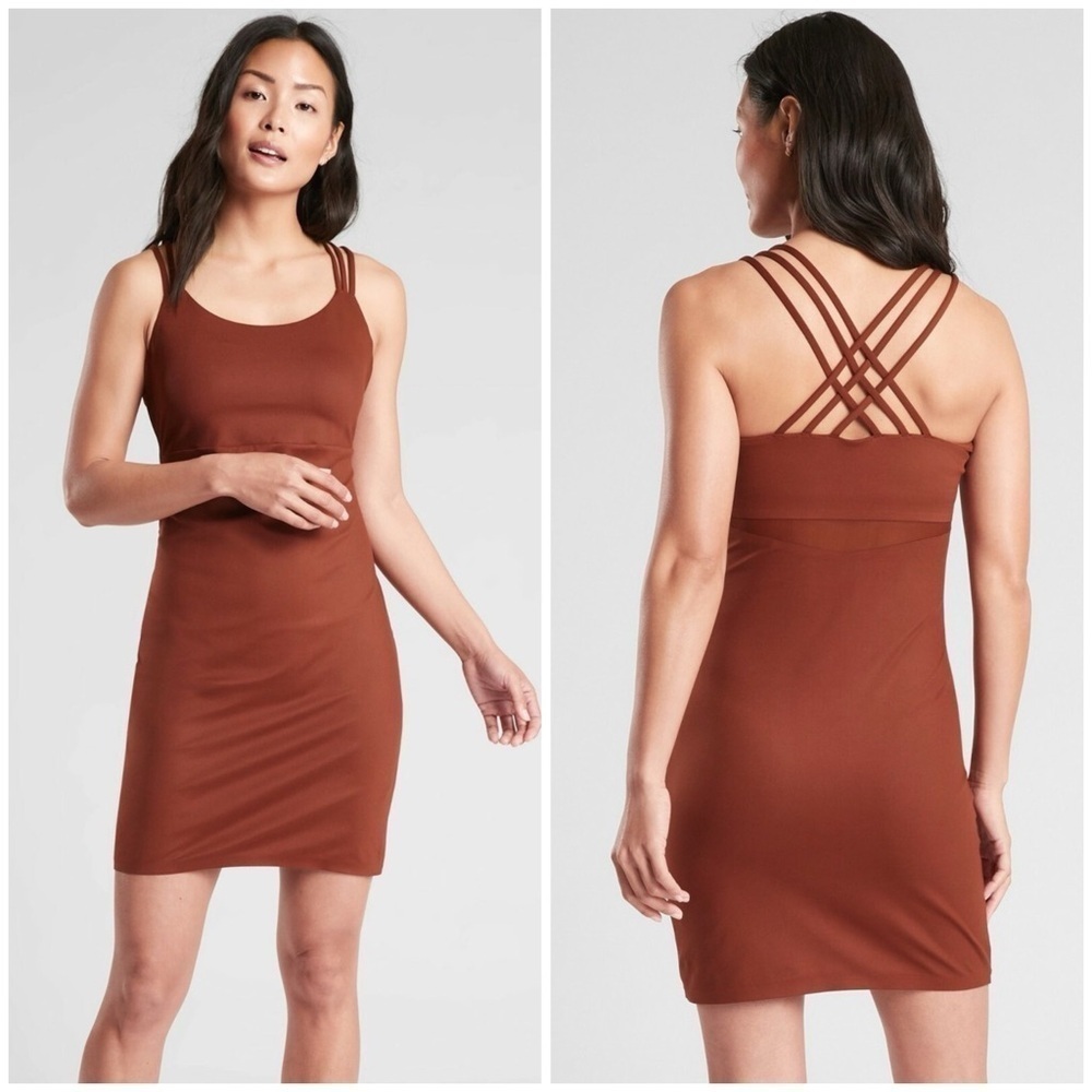 ATHLETA Hyper Focused Bra Dress In Powervita In Dried Cinnamon